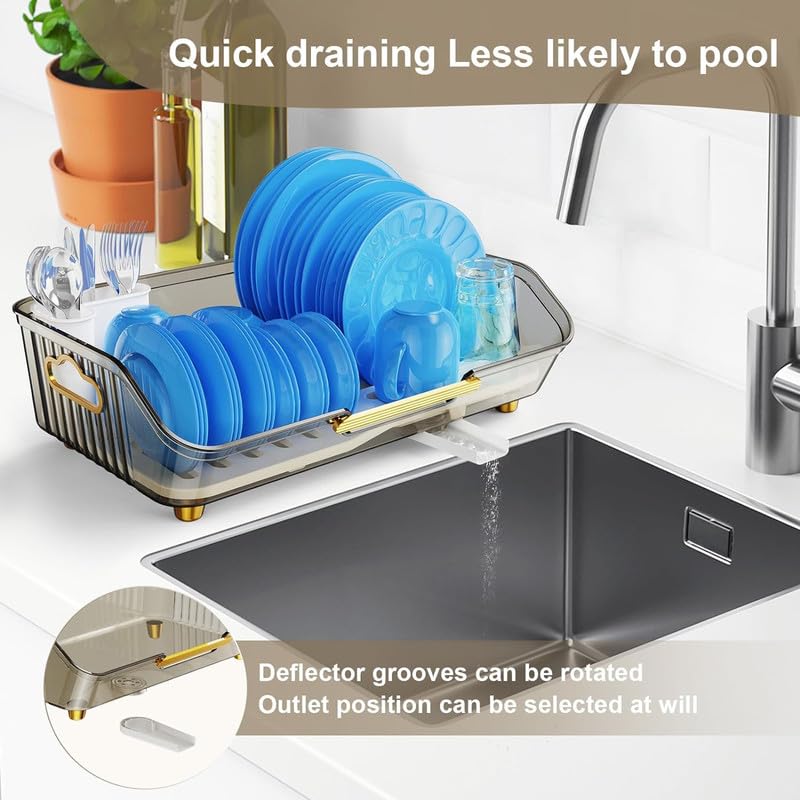 MosQuick® Acrylic Dish Drying Rack Vessels Stand for Kitchen Bartan Stand in Kitchen Large Kitchen Vessel Drainer Basket with Spoon Holder Basket for Utensils After Wash Dish Rack for Kitchen Sink - Image 5