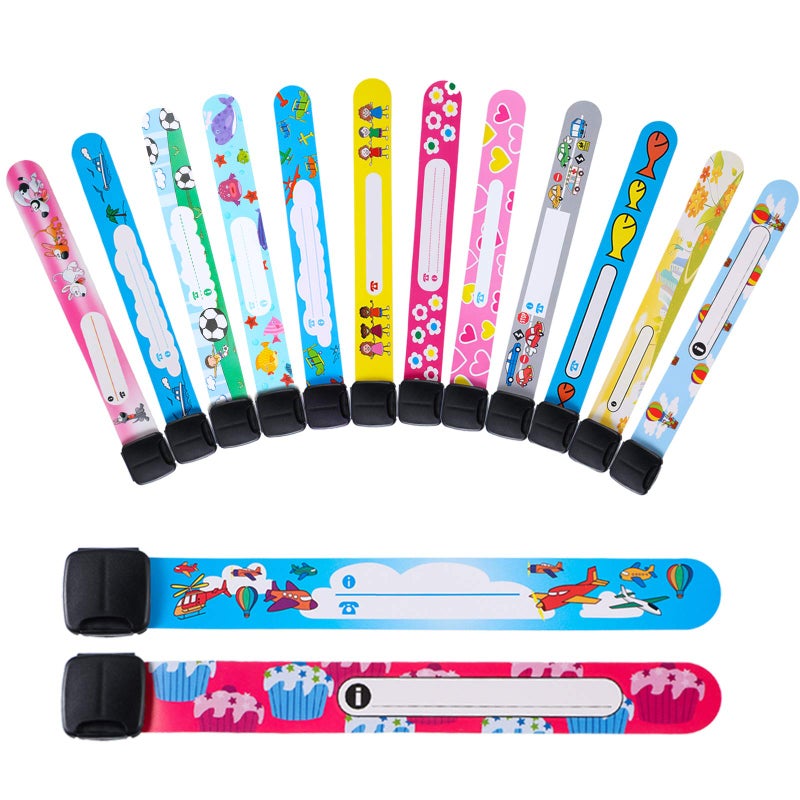 Chinco 14 Pieces Kids Safety ID Bracelets Child Identification Wristband Reusable Name Tag Bracelet Waterproof ID Band Children Wristband for Boys and Girls - Image 1