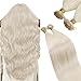 Ugeat Flat Tip Hair Extensions Human Hair Platinum Blonde Ktips Hair Extensions Human Hair Straight Keratin Bond Extension Blonde Fusion Extension Soft and Silky for Daily 20 Inch 50G 50S - Image 2