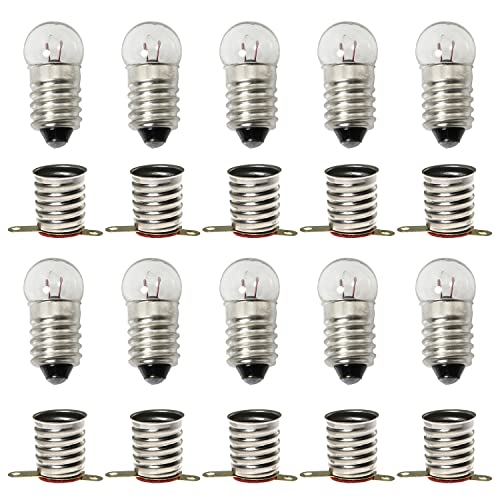 SQXBK Mini Light Bulb Kit 10PCS E10 1.5V/0.3A Miniature Screw Base Light Bulbs and 10PCS E10 Golden Light Socket Bulbs Lamps Base Holders for Home Experiment Circuit Electrical Test Accessories - Image 1
