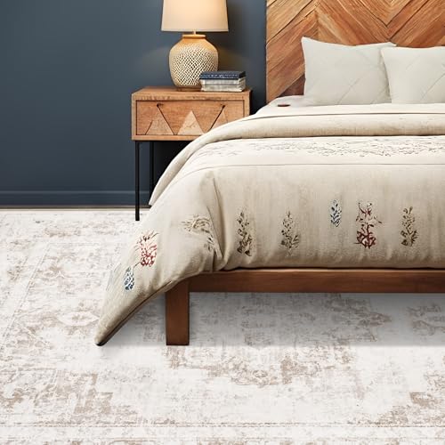 Zomfy Area Rug 6x9 Vintage Rug: Washable Indoor Medallion Rugs Low Pile Distressed Floor Carpet Retro Accent Rug for Living Room Bedroom Kitchen Dining Table Home Office(Beige, 6'x9') - Image 3