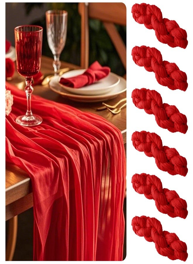 eQFeast 6 Pieces Cheesecloth Table Runners 10 Ft Gauze Table Cloth for Boho, Rustic Wedding Arch, Baby Shower Decorations Birthday Party (6, Red) - Image 1