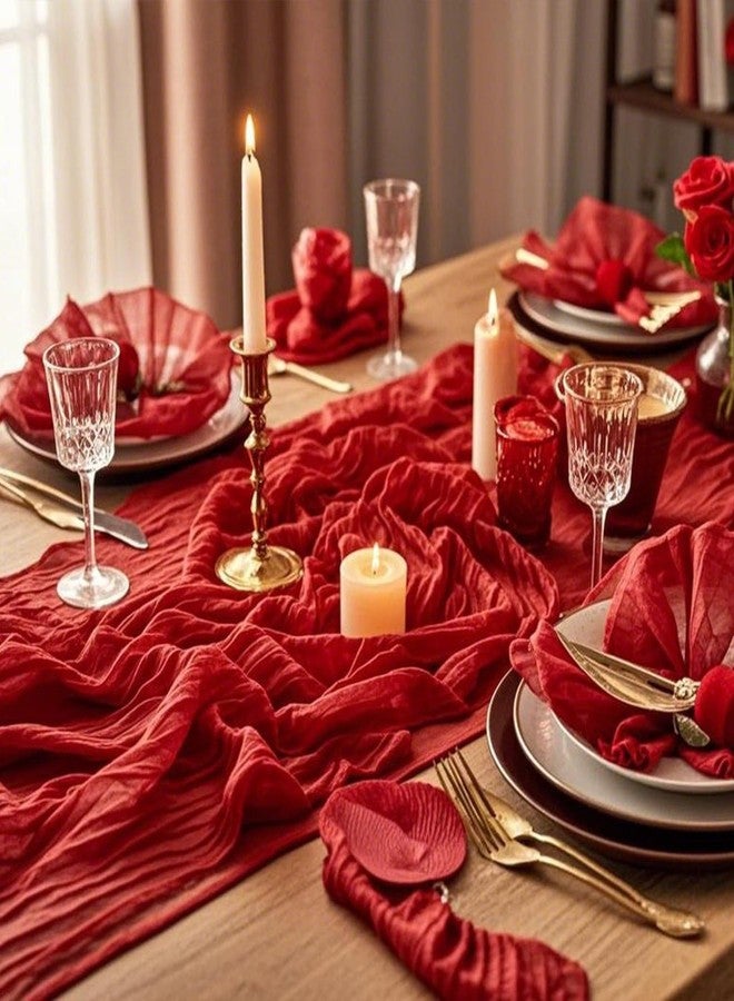 eQFeast 6 Pieces Cheesecloth Table Runners 10 Ft Gauze Table Cloth for Boho, Rustic Wedding Arch, Baby Shower Decorations Birthday Party (6, Red) - Image 5