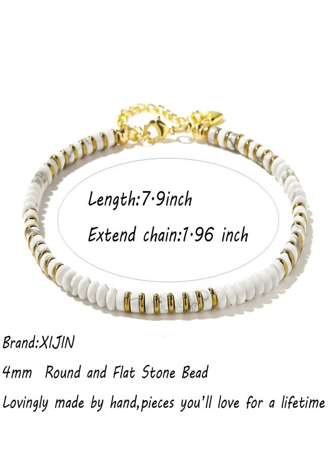XIJIN Natural Stone Beaded Anklets for Women Handmade Beach Boho Turquoise Beads Ankle Bracelet Jewelry Gift for Her, 7.9 inch, Metal, no gemstone - Image 4