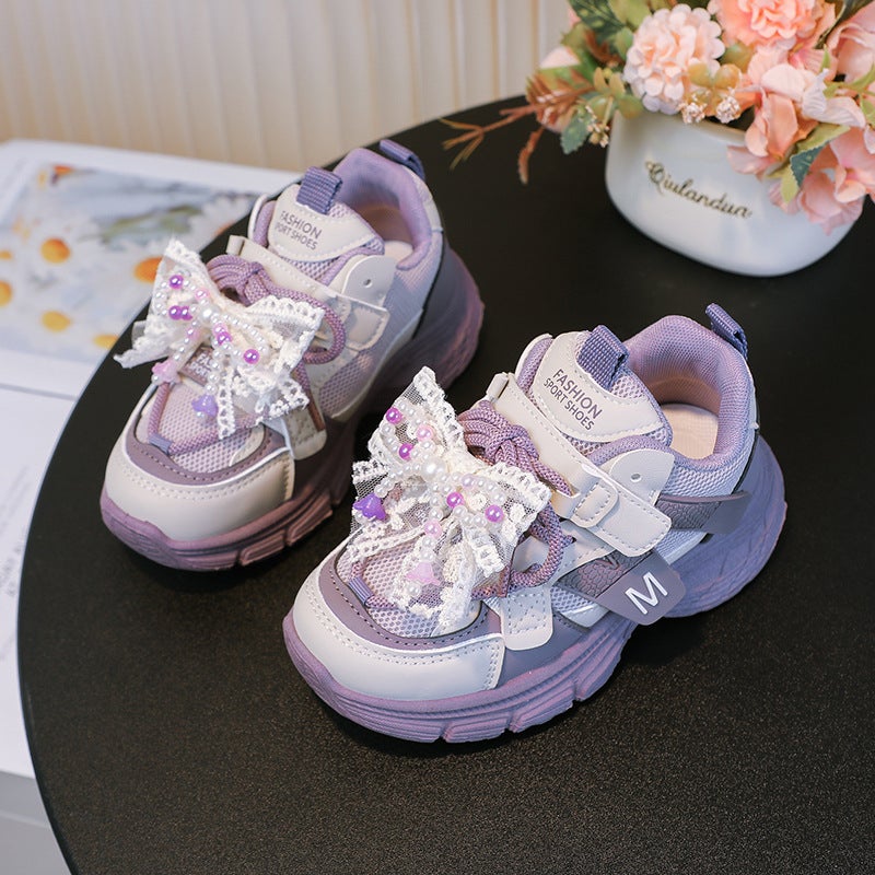 Children'S Girls' Dad Shoes Spring & Fall Breathable Mesh Baby Girl'S Running Sports Shoes 6-12 Years Old - Image 1