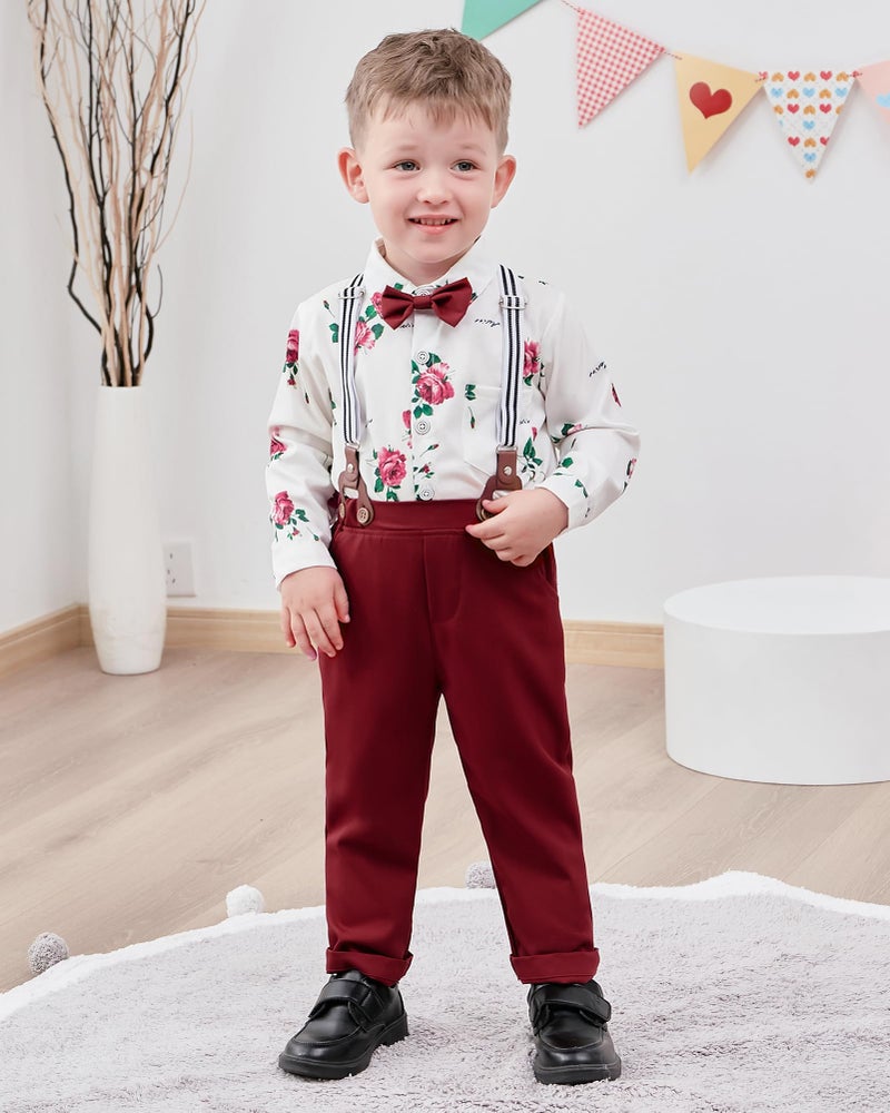 WESIDOM Boys Suit 6 Pieces Clothing Set, Formal Dress Shirt+Bowtie+Vest+Boutonniere+Pants Boys Gentleman Wedding Outfits(Red, Size 7) - Image 3