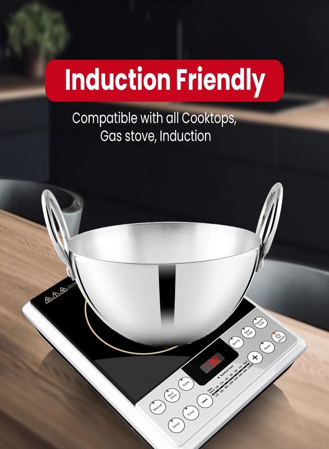 SHAPES Stainless Steel Premium 430 Grade Plain kadhai Heavy Weight, 22 cm I Heavy Gauge I Serverware & Cookware I Without lid I Induction Compatible - Image 4