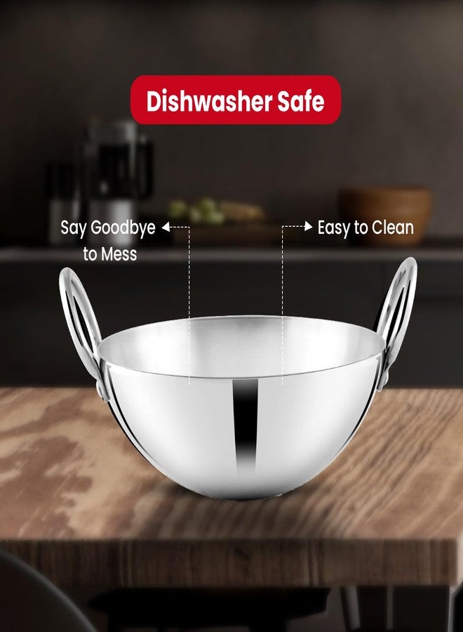SHAPES Stainless Steel Premium 430 Grade Plain kadhai Heavy Weight, 22 cm I Heavy Gauge I Serverware & Cookware I Without lid I Induction Compatible - Image 2