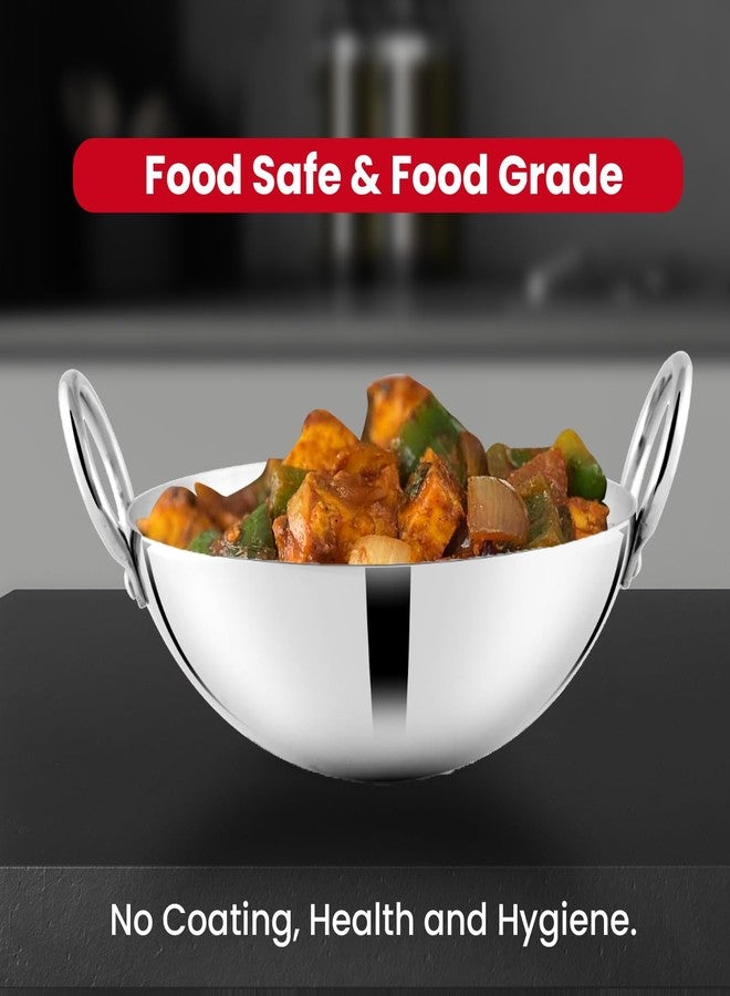 SHAPES Stainless Steel Premium 430 Grade Plain kadhai Heavy Weight, 22 cm I Heavy Gauge I Serverware & Cookware I Without lid I Induction Compatible - Image 3