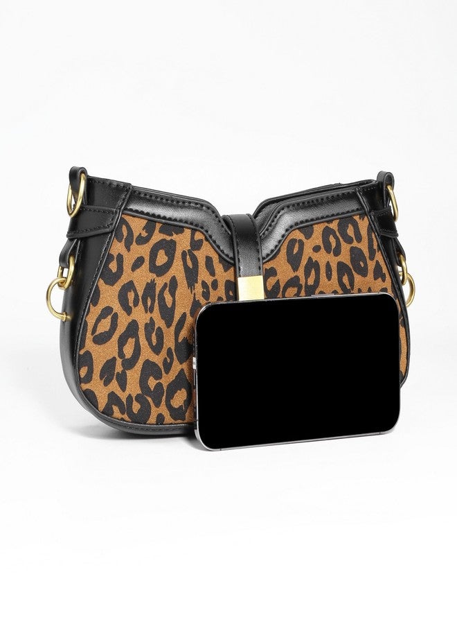 Ayliss Leopard Shoulder Purses for Women X-Small Leopard Print Purse Crossbody Vegan Leather Clutch Tote HandBags Animal (Leopard Black) - Image 5