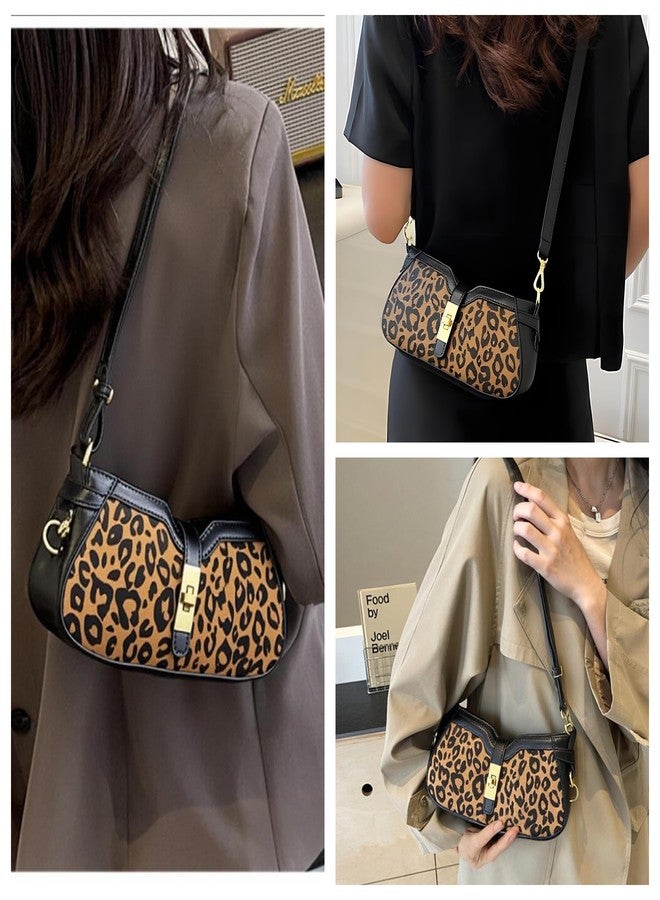 Ayliss Leopard Shoulder Purses for Women X-Small Leopard Print Purse Crossbody Vegan Leather Clutch Tote HandBags Animal (Leopard Black) - Image 3