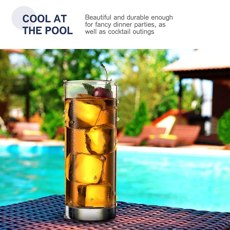 Paksh Novelty Italian Highball Glasses [Set of 6] Clear Heavy Base Tall Bar Glass - Drinking Glasses for Water, Juice, Beer, Wine, Whiskey, and Cocktails | 13-Ounce Cups - Image 4