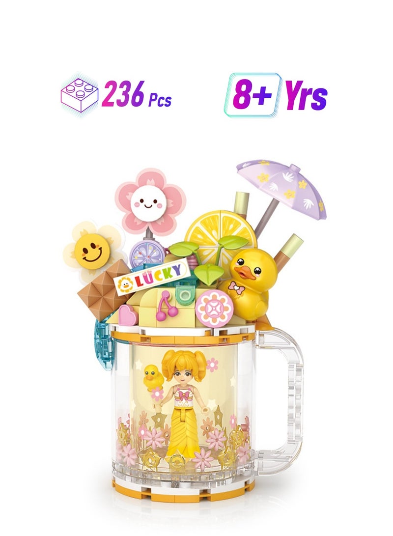 Sour Lemon 236 Pieces, Girl Ice Cream Milk Tea Cup Set Building Block Toy Assembly Model Gift For Children  - Image 1