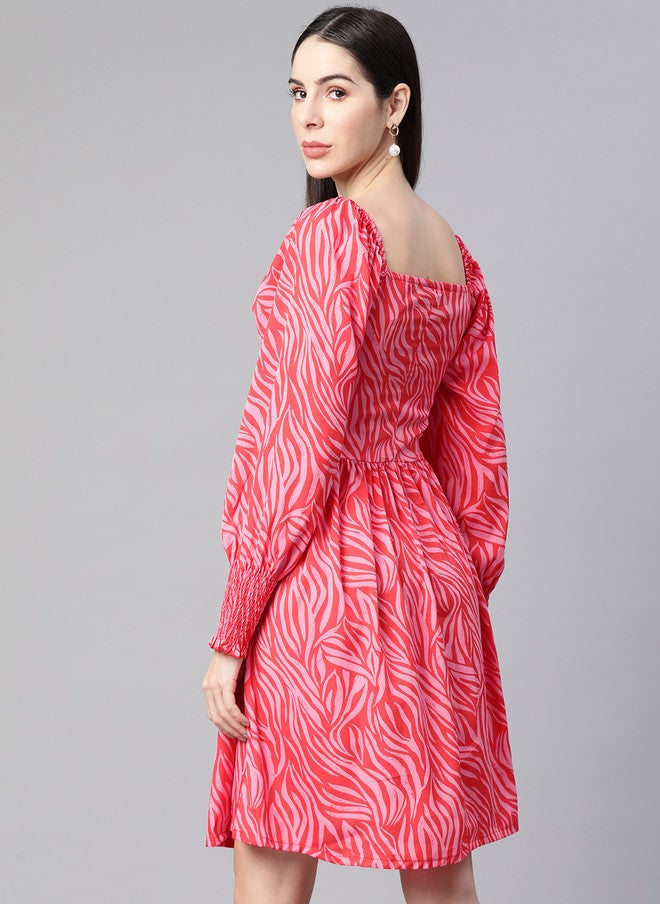 PlusS Pink Smocked Fit & Flare Dress for Women - Image 4