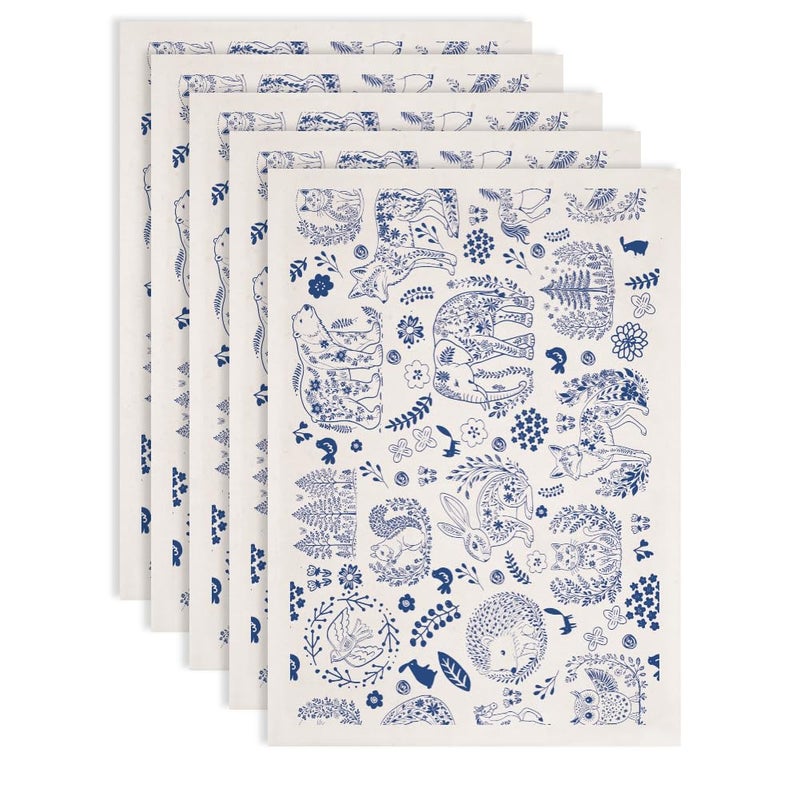 SUPERDANT 5PCS Animals Underglaze Paper Transfer Rabbit Elephant Transfer Paper for Clay Ceramic Porcelain Under Glaze Transfers for Pottery Enamel Decals Blue Underglaze Papers Handcrafted Gifts - Image 1