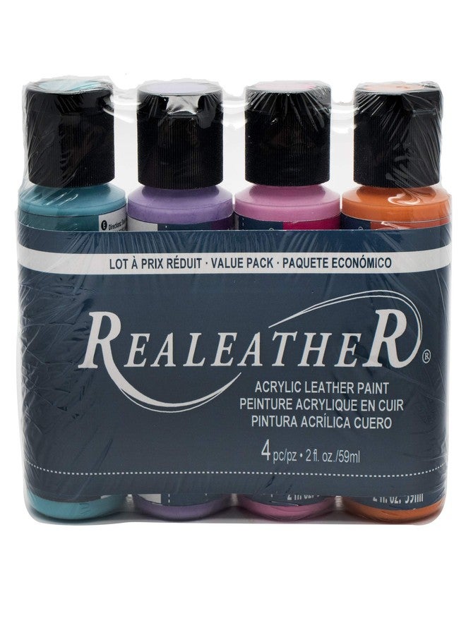 Realeather مجموعة طلاء الجلد الأكريليكي Realeather F2604-03، تغطية كاملة، طلاء مقاوم للماء 2 أونصة سائلة، ألوان زاهية، برتقالي، تركوازي، بنفسجي، وردي، 4 عبوات - Image 2