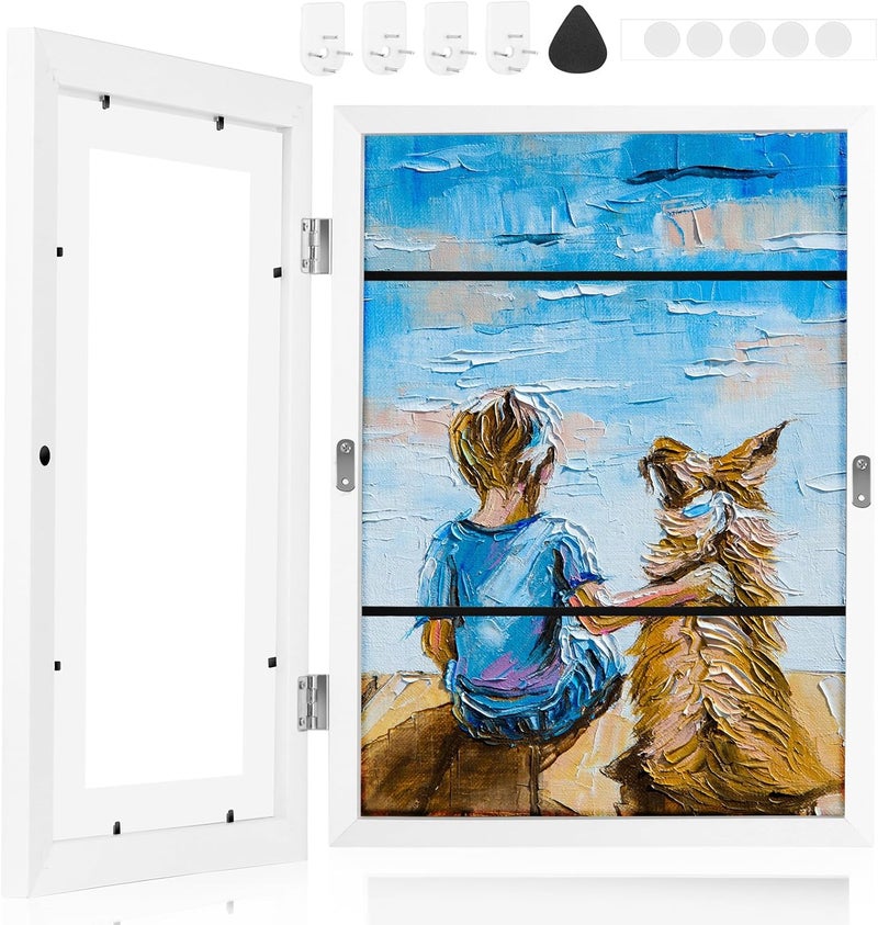 LEIFEOSH Kid's Art Display Frame - 18"X13" Artwork Pictures Holds 150 Front Opening Changeable Kids Art Frame with Storage for Drawings Schoolwork ＆ Art Projects at Home - Image 1