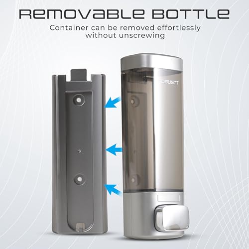 Robustt Wall Mount Liquid Soap Dispenser 200 ML - Chrome (with Adhesive Hooks) | Gel Conditioner Shampoo Body Wash Dispenser - Ideal Design for Bathroom, Kitchen, Hotels, Malls (Pack of 2) - Image 3