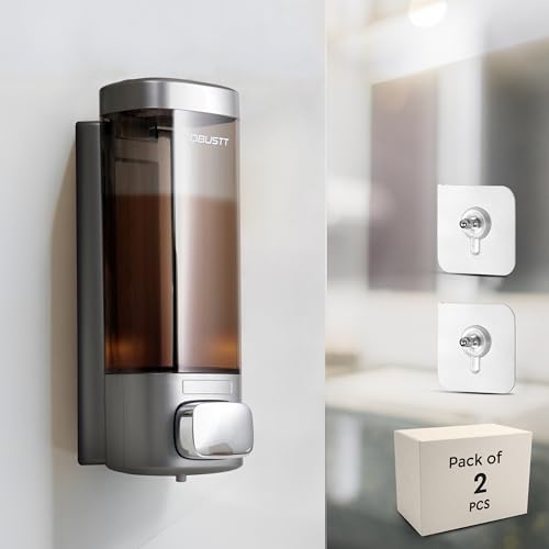 Robustt Wall Mount Liquid Soap Dispenser 200 ML - Chrome (with Adhesive Hooks) | Gel Conditioner Shampoo Body Wash Dispenser - Ideal Design for Bathroom, Kitchen, Hotels, Malls (Pack of 2) - Image 1