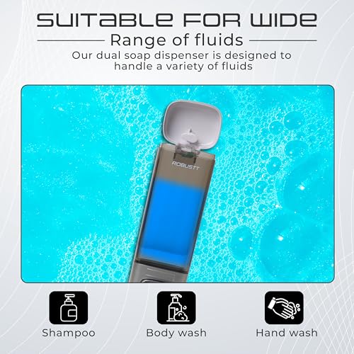 Robustt Wall Mount Liquid Soap Dispenser 200 ML - Chrome (with Adhesive Hooks) | Gel Conditioner Shampoo Body Wash Dispenser - Ideal Design for Bathroom, Kitchen, Hotels, Malls (Pack of 2) - Image 2