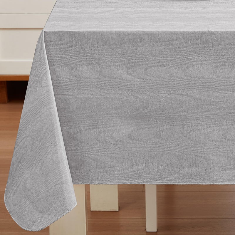 Newbridge Newbridge Grey Moire Wavy Solid Color Print Heavy Weight Vinyl Flannel Backed Tablecloth IndoorOutdoor Vinyl Tablecloth with Flannel Backing 60 x 102 OblongRectangle 