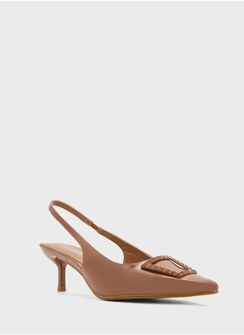 Pink Step Pointed Sling Back Pump