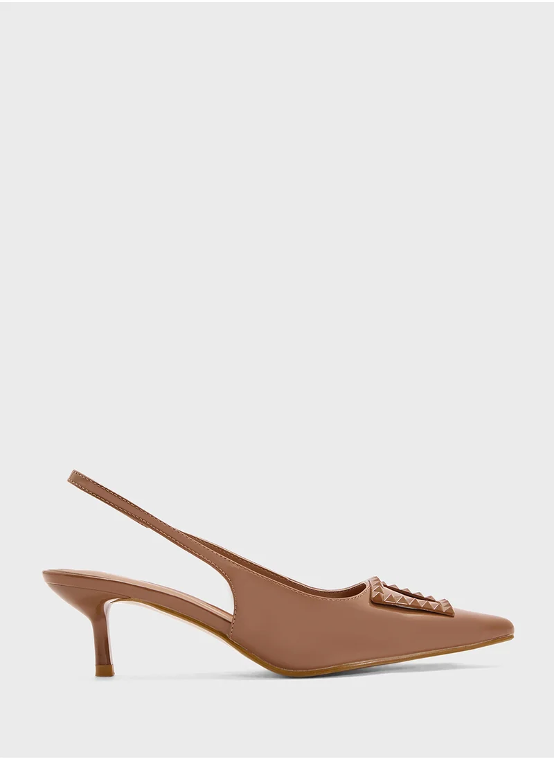 Pink Step Pointed Sling Back Pump