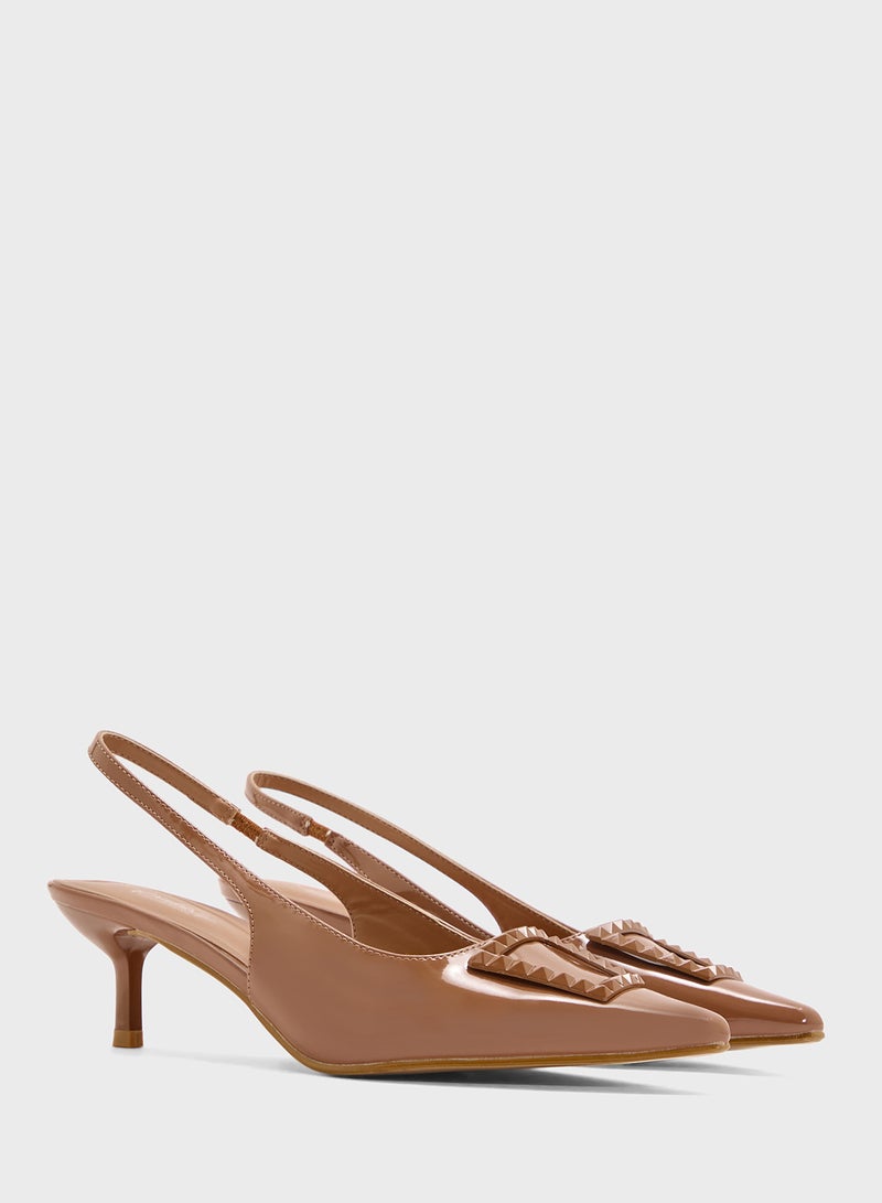 Pink Step Pointed Sling Back Pump  - Image 4