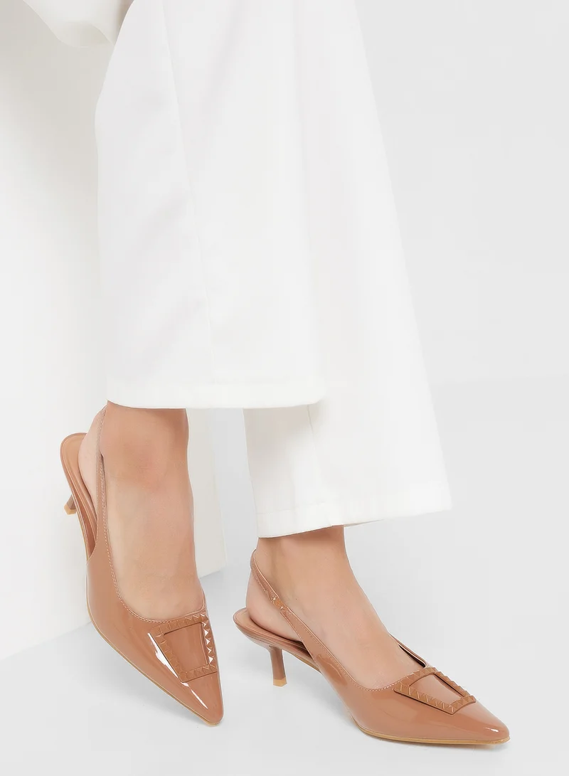 Pink Step Pointed Sling Back Pump