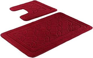 Homever HOMEVER Bath Mats Rugs Set 2 Piece Burgundy Bathroom mats for Toilet, Machine Washable Bathroom Rug with Fashion - Image 1
