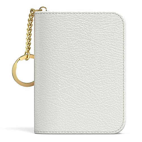 Aiawoxc Credit Card Holder for Women, Small RFID Wallet Slim Leather Business Card Organizer Case with Zipper and Keychain, White - Image 1