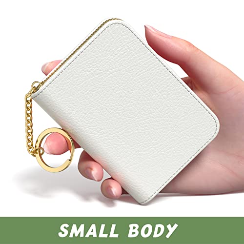 Aiawoxc Credit Card Holder for Women, Small RFID Wallet Slim Leather Business Card Organizer Case with Zipper and Keychain, White - Image 2