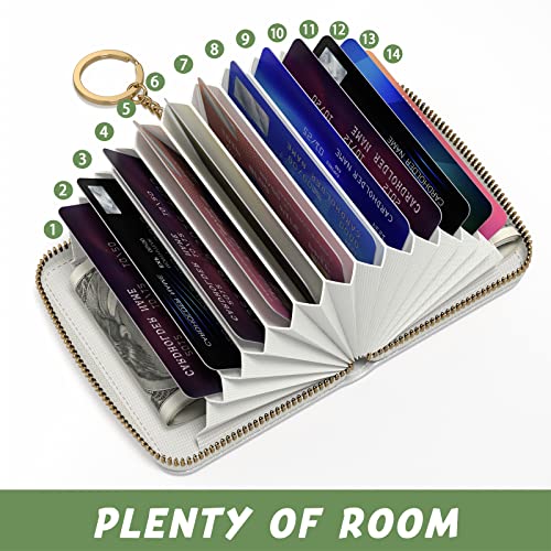 Aiawoxc Credit Card Holder for Women, Small RFID Wallet Slim Leather Business Card Organizer Case with Zipper and Keychain, White - Image 3