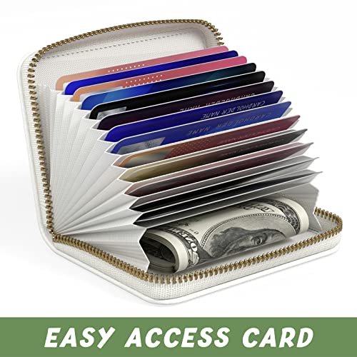 Aiawoxc Credit Card Holder for Women, Small RFID Wallet Slim Leather Business Card Organizer Case with Zipper and Keychain, White - Image 5