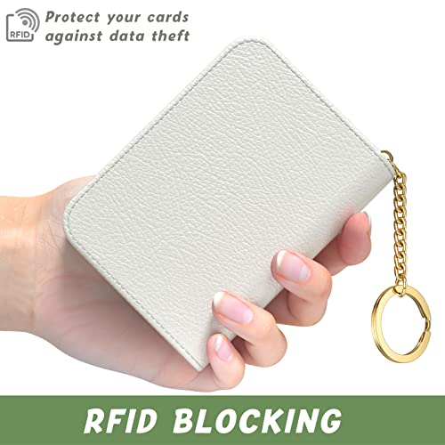 Aiawoxc Credit Card Holder for Women, Small RFID Wallet Slim Leather Business Card Organizer Case with Zipper and Keychain, White - Image 4