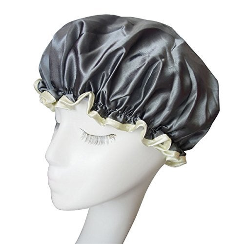 Fodattm 2PCS Women Lady Waterproof Elastic Double Layers Shower Caps Bath Spa Hat Hoods Bathroom Products Gray - Image 2