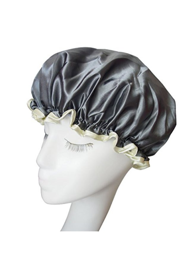 Fodattm 2PCS Women Lady Waterproof Elastic Double Layers Shower Caps Bath Spa Hat Hoods Bathroom Products Gray - Image 1
