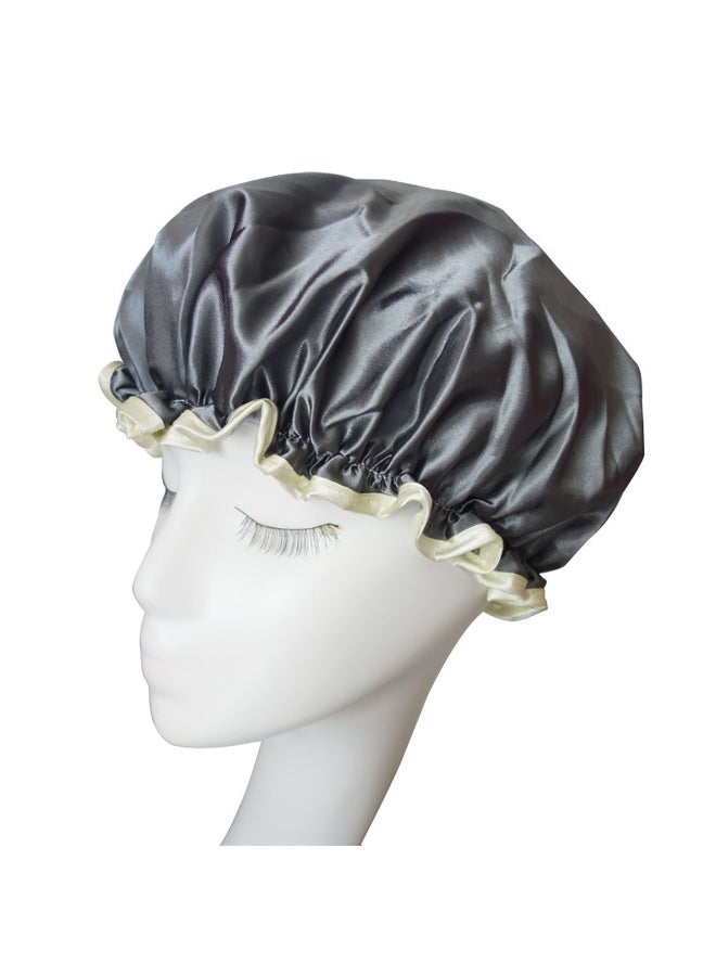 Fodattm 2PCS Women Lady Waterproof Elastic Double Layers Shower Caps Bath Spa Hat Hoods Bathroom Products Gray - Image 3