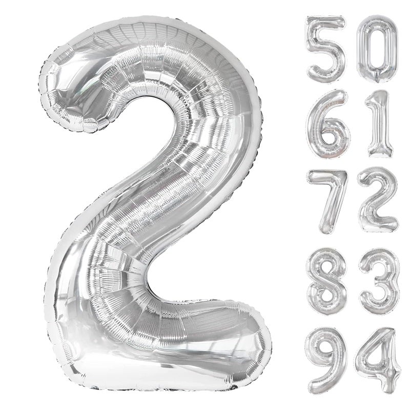 IWERP Silver 2 Balloon Number Balloons 40 Inch 2nd Balloon Number Birthday Decorations Two Second Birthday Party Supplies Number 2 Balloon - Image 2