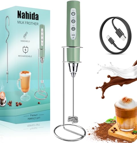 Nahida Rechargeable Milk Frother Wand for Coffee Include Stand  Granite