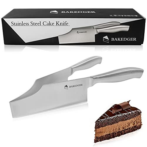 Bakedger Cake knife slicer and cutter server stainless steel serving knife for Birthday party Wedding and all the Events Pie slicer Pastries Divider Desserts Lever, Patent Pending - Image 1
