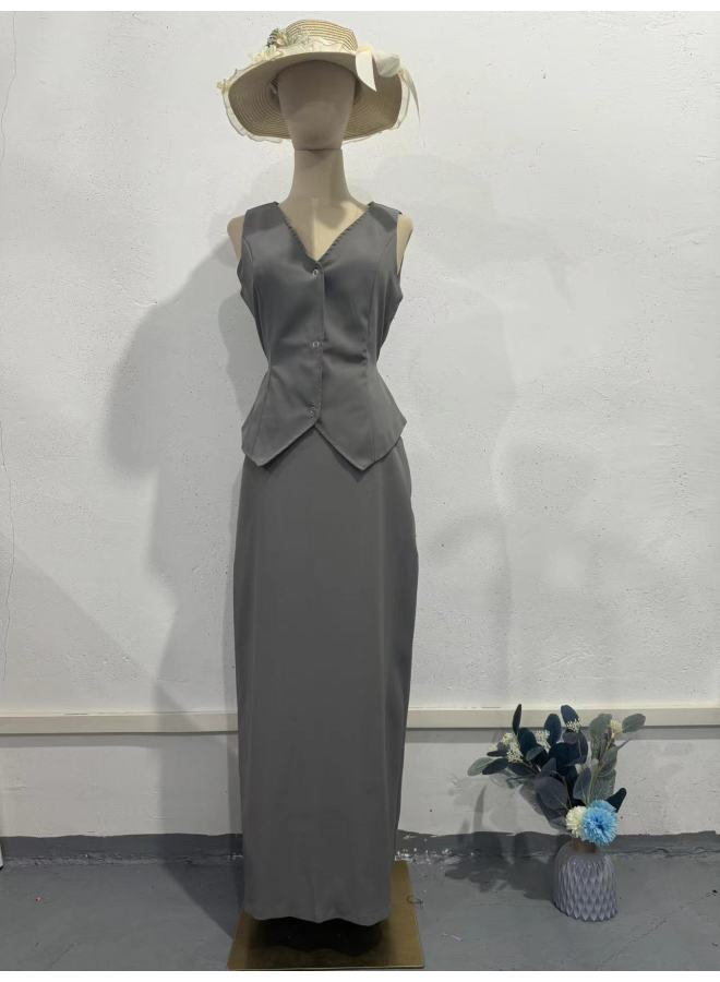 Sleeveless Loose-fitting Solid Color Two-piece Skirt Set, Lightweight Summer Outfit From Simple Complete Set With Silver