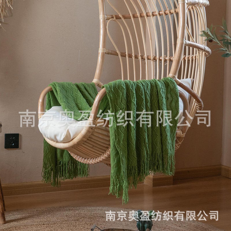 Nordic Blanket Shawl Solid Color Knitted Blanket Sofa Blanket Nap Blanket Pography Blanket Tassel Shawl Blanket - Image 3