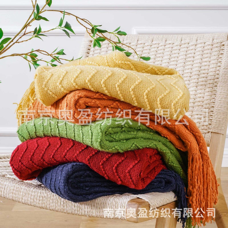 Nordic Blanket Shawl Solid Color Knitted Blanket Sofa Blanket Nap Blanket Pography Blanket Tassel Shawl Blanket - Image 2