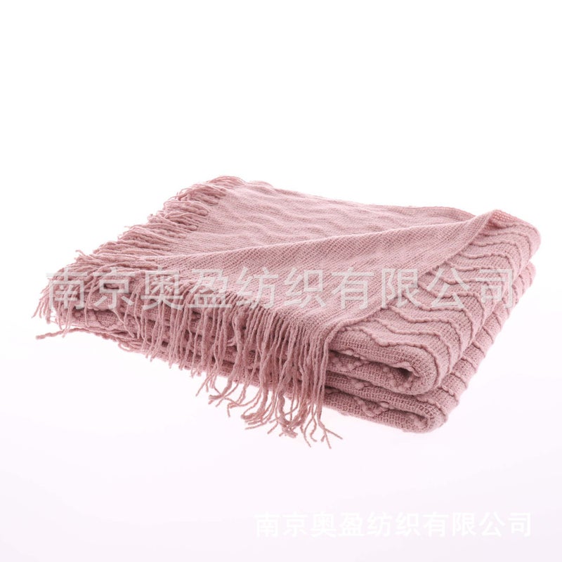 Nordic Blanket Shawl Solid Color Knitted Blanket Sofa Blanket Nap Blanket Pography Blanket Tassel Shawl Blanket - Image 1