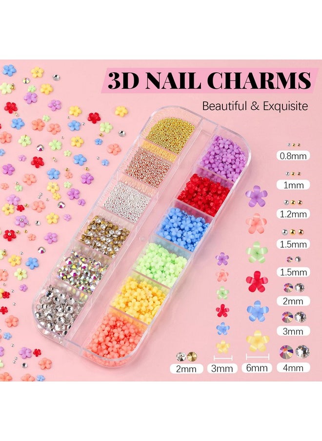 BELLEBOOST 3D Nail Charms, Manicure Kit With Nail Rhinestone Glue Gel (Uv Curing), Butterfly Colorful Flower Starry Ab Gems Caviar Beads Half Round Pearl & Flatback Glass Ab + Clear Crystal With Dotting Tools  - Image 3