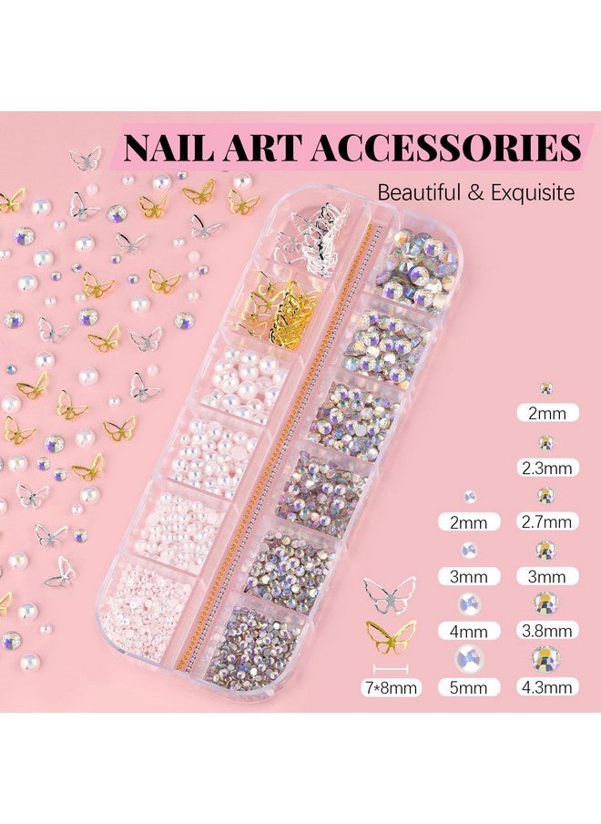 BELLEBOOST 3D Nail Charms, Manicure Kit With Nail Rhinestone Glue Gel (Uv Curing), Butterfly Colorful Flower Starry Ab Gems Caviar Beads Half Round Pearl & Flatback Glass Ab + Clear Crystal With Dotting Tools  - Image 2