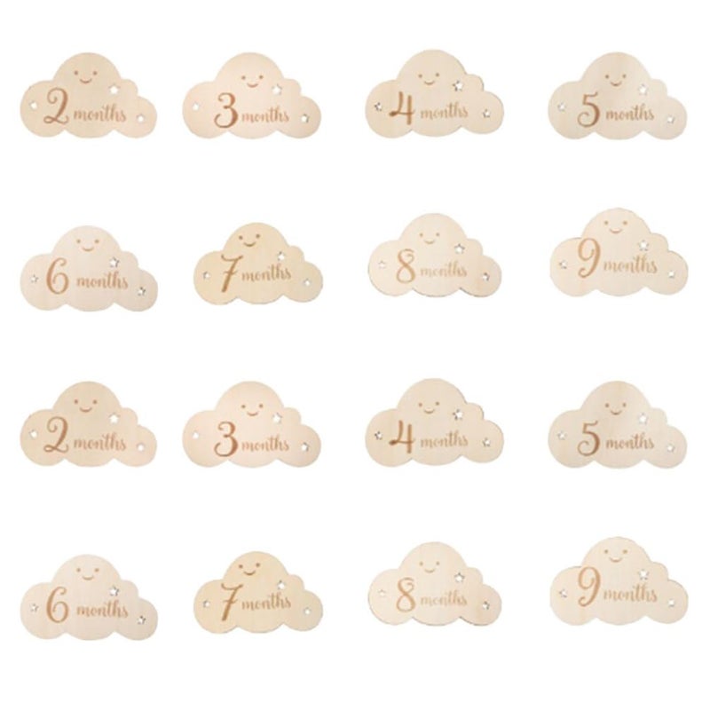 Cloud Shaped Wooden Monthly Photo Discs Double Sided Baby Cards Newborn Photography Props - Image 2