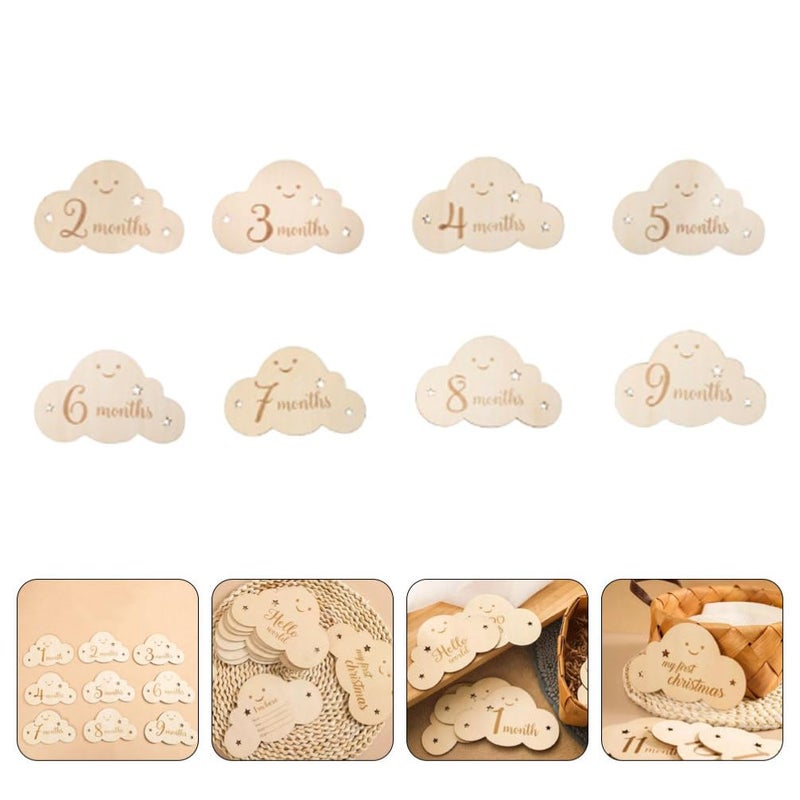 Cloud Shaped Wooden Monthly Photo Discs Double Sided Baby Cards Newborn Photography Props - Image 4