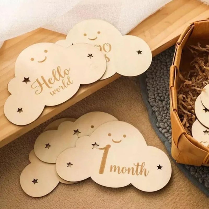 Cloud Shaped Wooden Monthly Photo Discs Double Sided Baby Cards Newborn Photography Props - Image 3